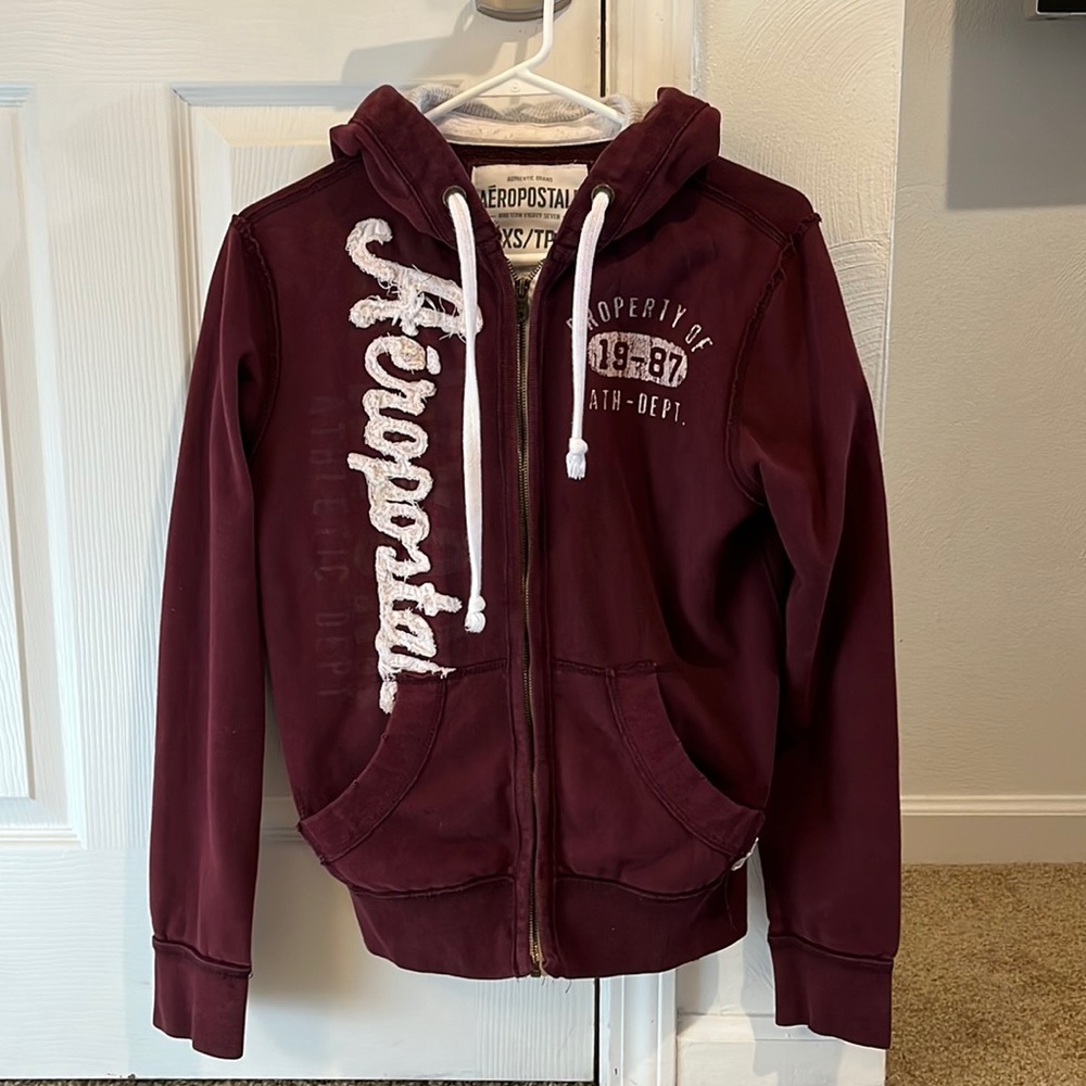 Aeropostale Maroon Zip-Up Hoodie